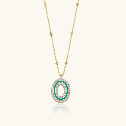 CZ Stone and Enamel Initial Necklace – 18K Gold-Plated Sterling Silver Dabas Minimalist