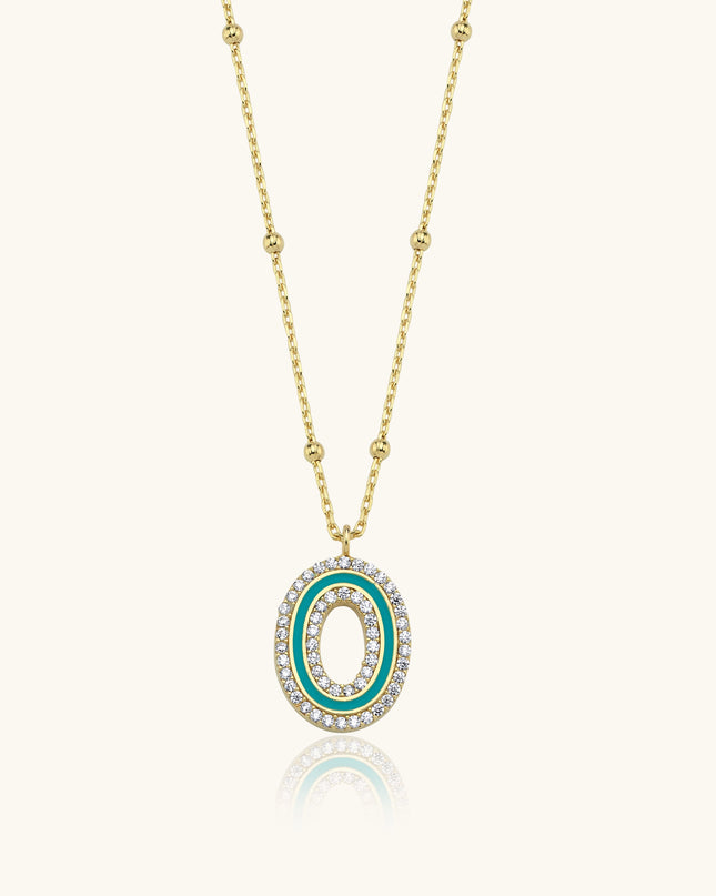 CZ Stone and Enamel Initial Necklace – 18K Gold-Plated Sterling Silver Dabas Minimalist