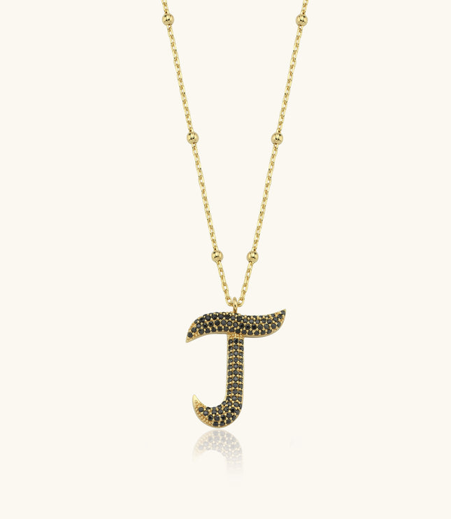 Personalized Pave Letter Black Cubic Zirconia Diamonds Necklace