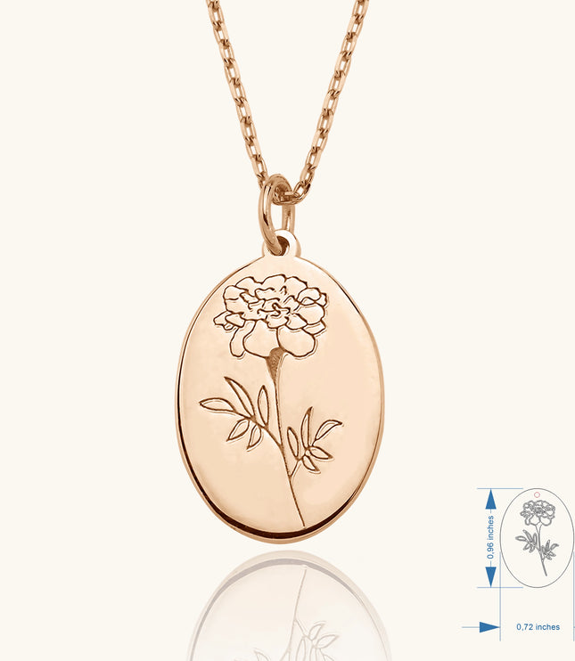 Maxi Birth Flower Necklace • Oval 18K Gold Birthflower Necklace Gift for Women