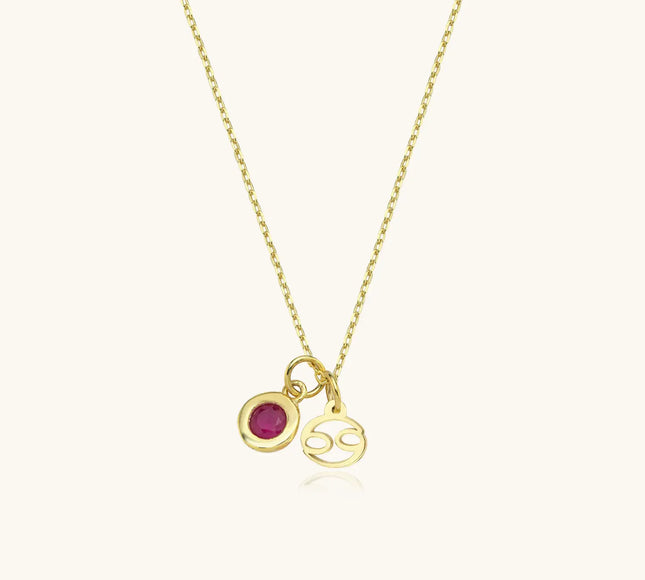 Zodiac Necklace with Birthstone Charm, 18K Gold-Plated Sterling Silver