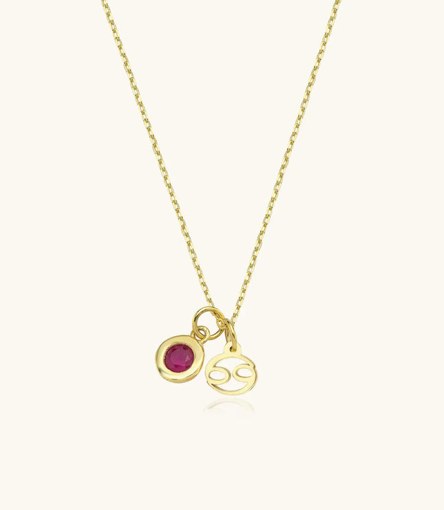 Zodiac Necklace with Birthstone Charm, 18K Gold-Plated Sterling Silver