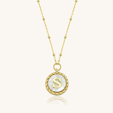 Circle Mother of Pearl Initial Necklace, 18K Gold-Plated 925K Sterling Silver Custom Letter Necklace Dabas Minimalist