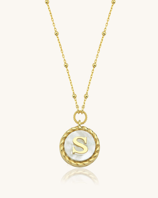 Circle Mother of Pearl Initial Necklace, 18K Gold-Plated 925K Sterling Silver Custom Letter Necklace Dabas Minimalist