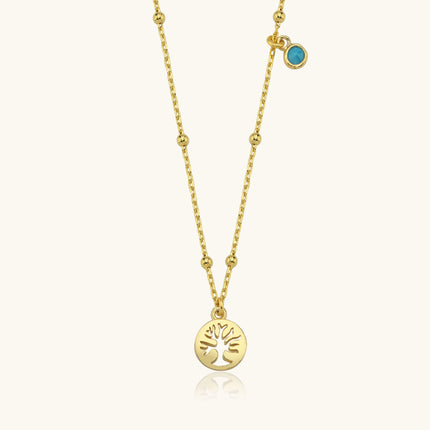 Dainty Tree of Life Turquoise Stone Necklace