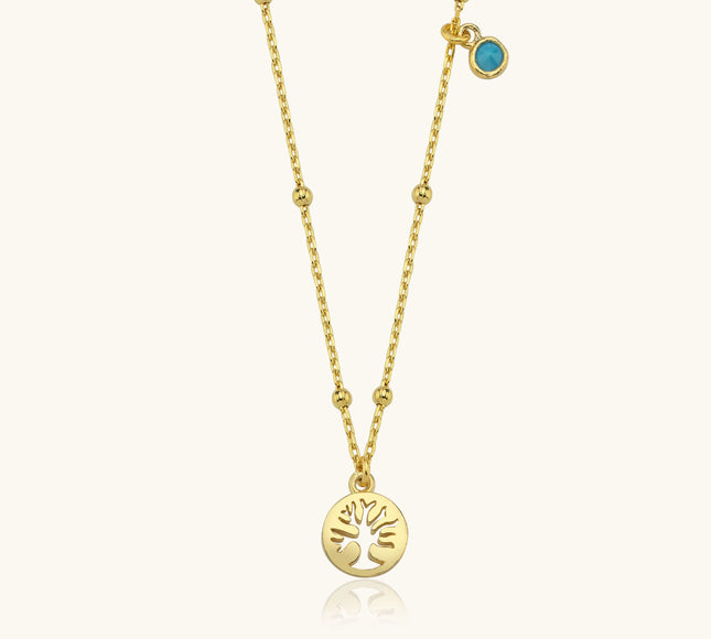 Dainty Tree of Life Turquoise Stone Necklace