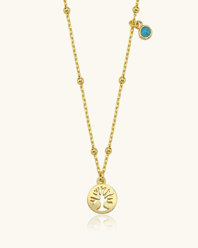 Dainty Tree of Life Turquoise Stone Necklace, 18K Gold-Plated Sterling Silver Dabas Minimalist