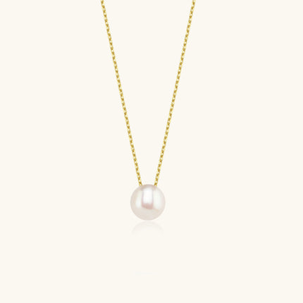 Natural Round Pearl Necklace, Sterling Silver