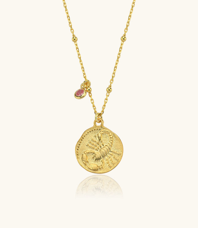 Zodiac Astrology Necklace with Birthstone, 18k Gold-Plated Personalized Celestial Jewelry