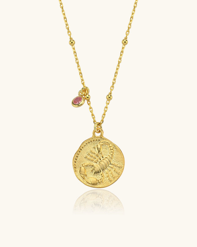 Zodiac Astrology Necklace with Birthstone, 18k Gold-Plated Personalized Celestial Jewelry Dabas Minimalist