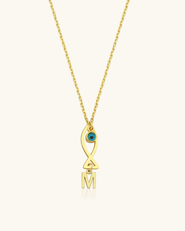 Fish and Initial Charm Necklace - 18K Gold-Plated Sterling Silver Dabas Minimalist