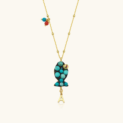 Turquoise Fish Necklace – 18K Gold-Plated Sterling Silver with Personalized Charm Dabas Minimalist