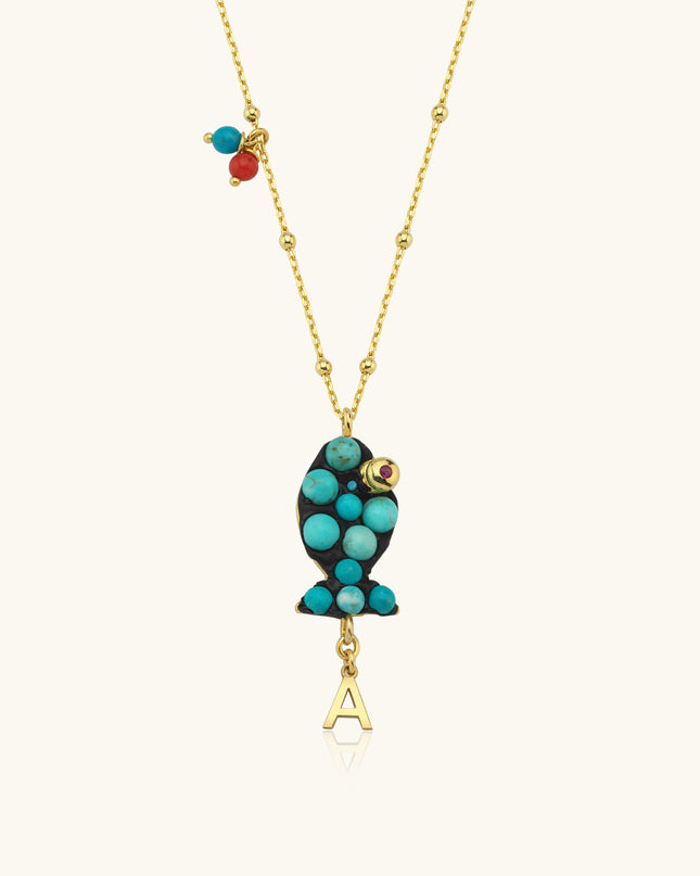 Turquoise Fish Necklace – 18K Gold-Plated Sterling Silver with Personalized Charm Dabas Minimalist