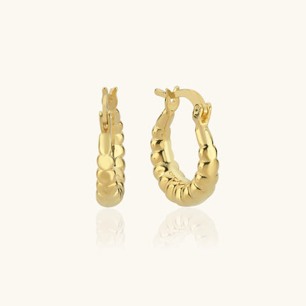 Beaded Gold Hoop Earrings, 18K Gold-Plated Sterling Silver Textured Jewelry Dabas Minimalist