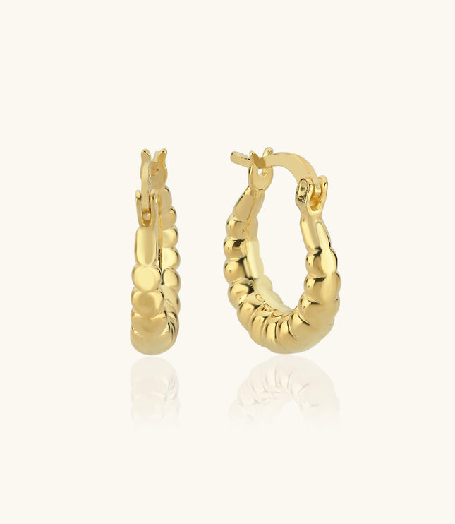 Beaded Gold Hoop Earrings, 18K Gold-Plated Sterling Silver Textured Jewelry Dabas Minimalist