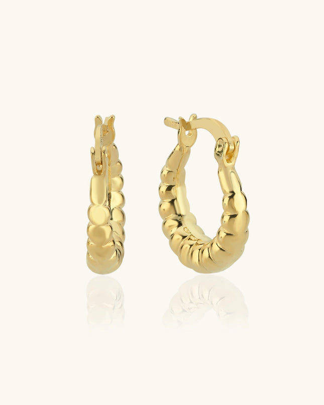 Beaded Gold Hoop Earrings, 18K Gold-Plated Sterling Silver Textured Jewelry Dabas Minimalist