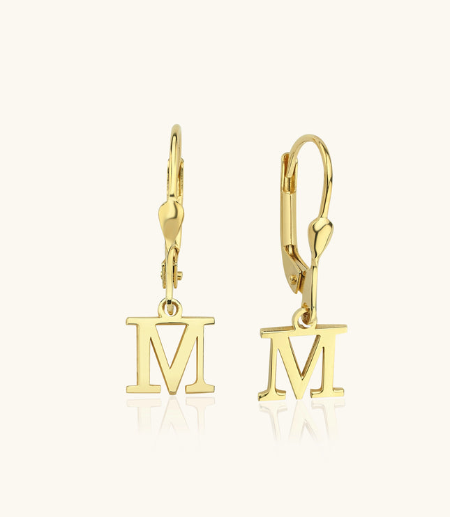 Initial Letter Dangle Earring, 18K Gold-Plated Sterling Silver