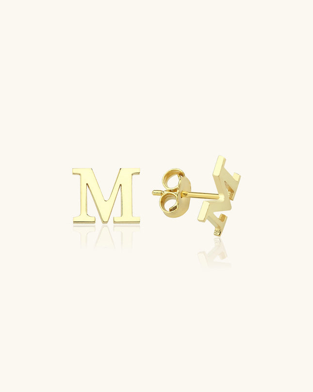 Gold Initial Stud Earrings – Personalized 18K Gold-Plated Sterling Silver Dabas Minimalist