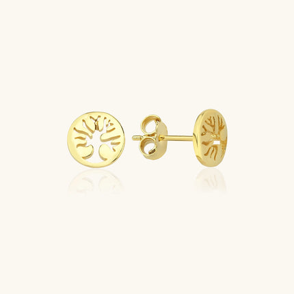 Dainty Tree of Life Stud Earrings, 18K Gold-Plated Sterling Silver Nature-Inspired Elegance