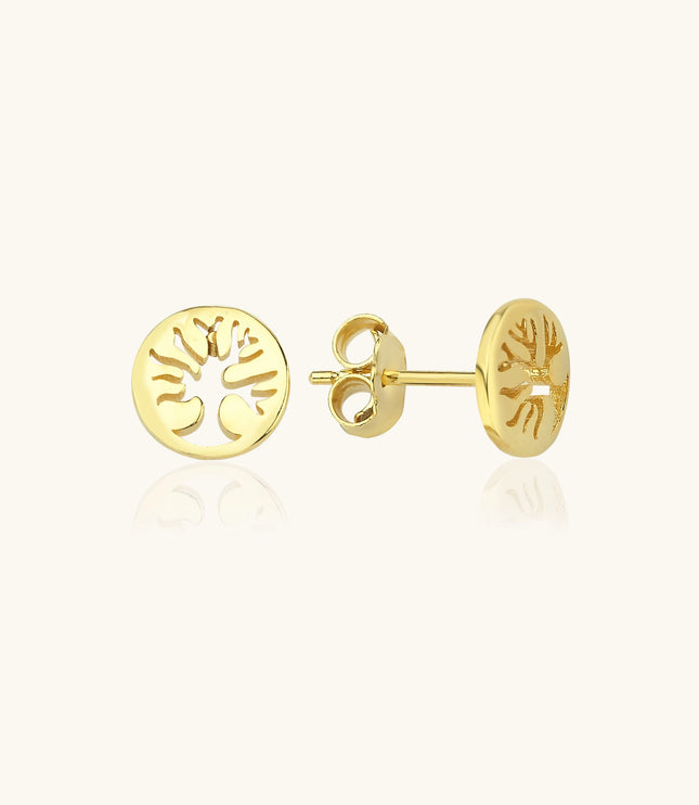 Dainty Tree of Life Stud Earrings, 18K Gold-Plated Sterling Silver Nature-Inspired Elegance