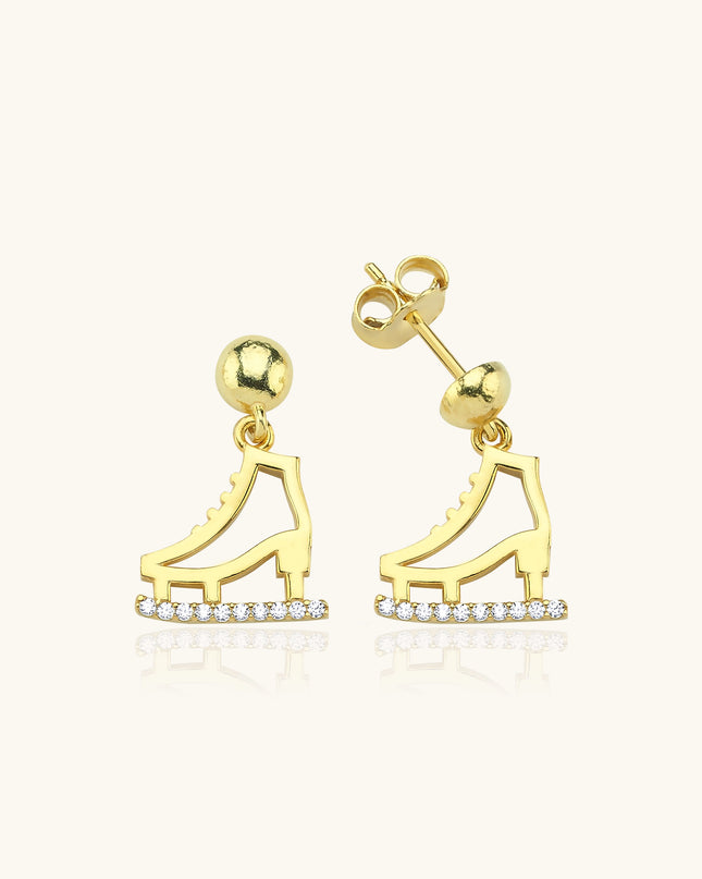 Ice Skate Drop Earrings – 18K Gold-Plated Sterling Silver with Sparkling Accents KP-052-BA Dabas Minimalist