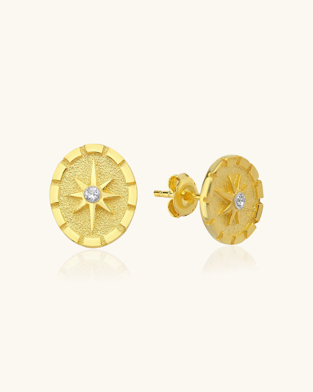 Compass Star Stud Earrings – 18K Gold-Plated Sterling Silver Dabas Minimalist