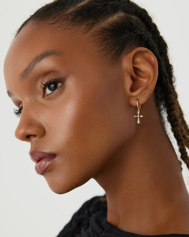 Cross Hoop Huggies Earrings, 18K Gold-Plated Sterling Silver Religious Jewelry Dabas Minimalist