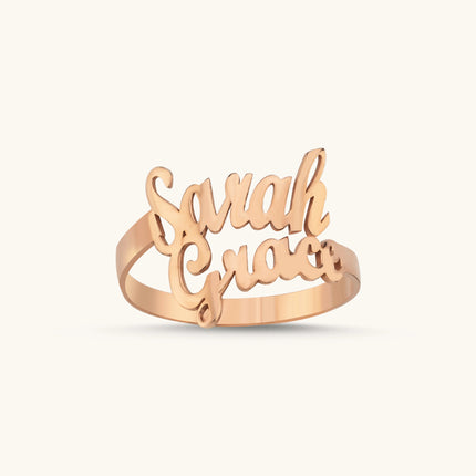 Personalized Family Name Ring • Double Name Ring • Name Ring Gift for Her