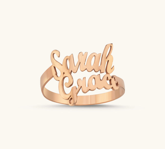 Personalized Family Name Ring • Double Name Ring • Name Ring Gift for Her