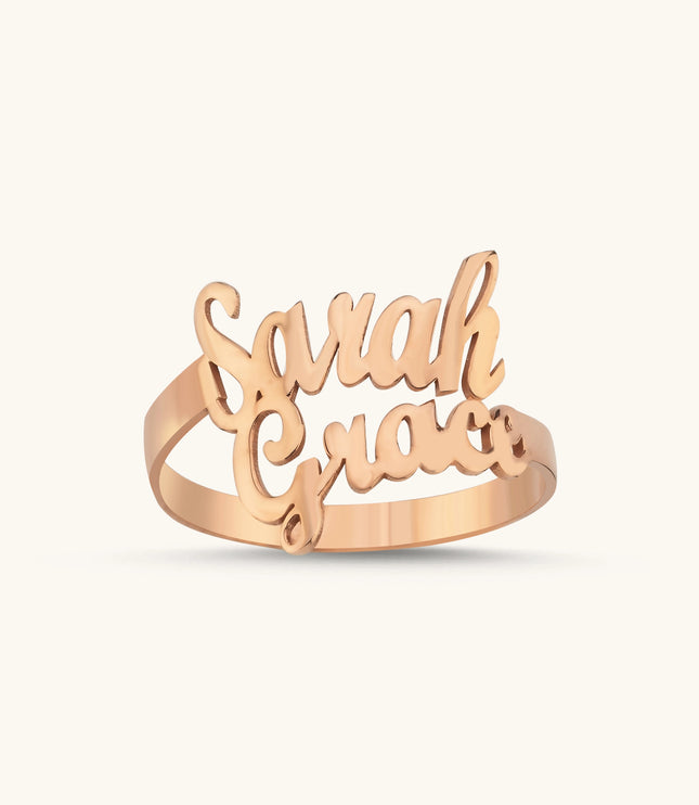 Personalized Family Name Ring • Double Name Ring • Name Ring Gift for Her