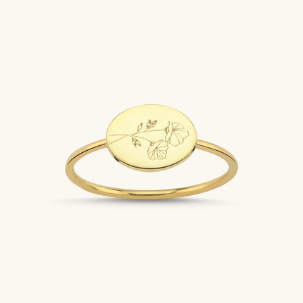 Horizontal Birth Flower Ring, 18K Gold-Plated Sterling Silver