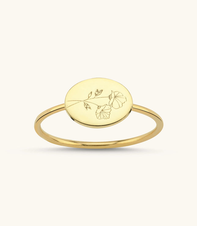 Horizontal Birth Flower Ring, 18K Gold-Plated Sterling Silver