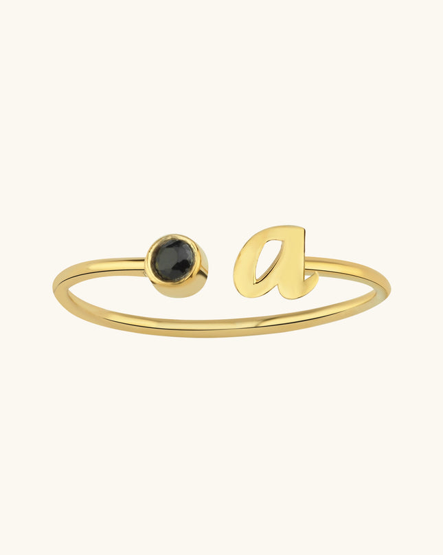 Initial and Gemstone Ring – 18K Gold-Plated Sterling Silver Personalized Ring Dabas Minimalist