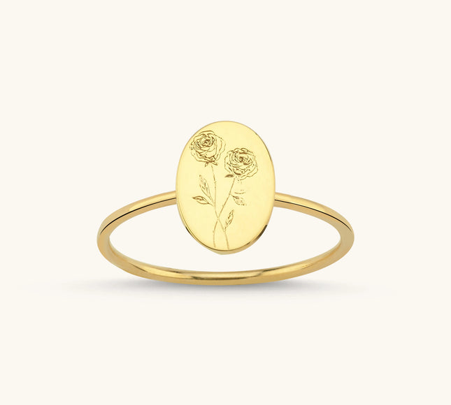 Tiny Birth Flower Ring, 18K Gold-Plated Sterling Silver Ring