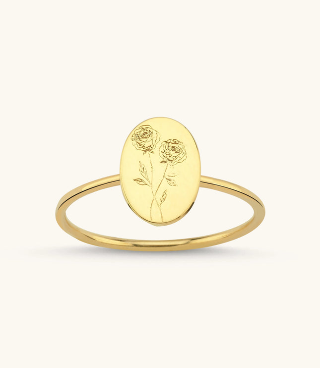 Tiny Birth Flower Ring, 18K Gold-Plated Sterling Silver Ring