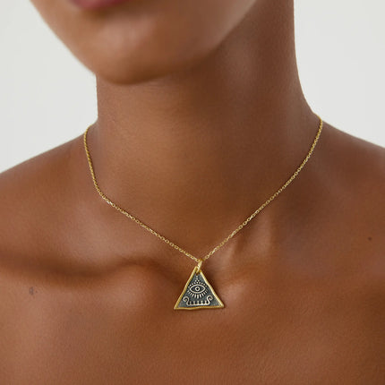 Ancient Triangular Evil Eye Necklace, Protection-Inspired Symbolic Jewelry Dabas Minimalist