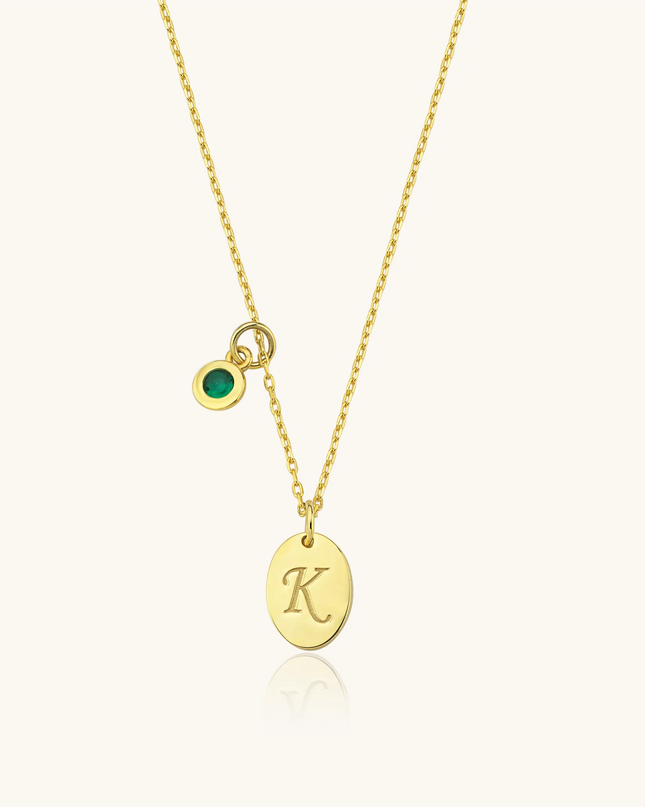 Initial Birthstone Necklace – 18K Gold-Plated Oval Pendant with Birthstone Charm Dabas Minimalist