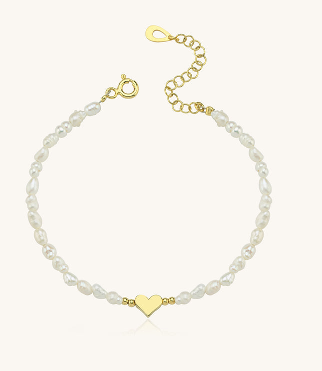 Gold Heart and Freshwater Pearl Bracelet – Elegant 925K Sterling Silver Jewelry Dabas Minimalist