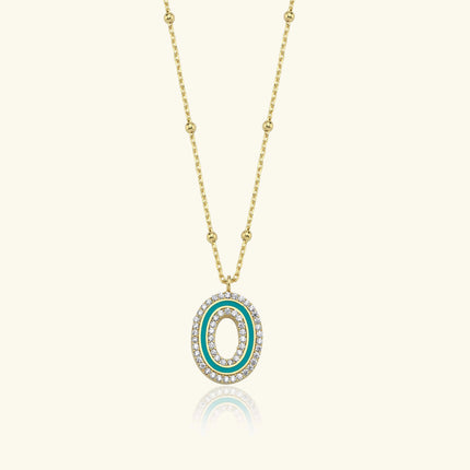 CZ Stone and Enamel Initial Necklace – 18K Gold-Plated Sterling Silver - Dabas Minimalist