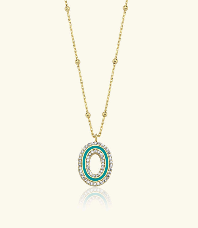 CZ Stone and Enamel Initial Necklace – 18K Gold-Plated Sterling Silver - Dabas Minimalist