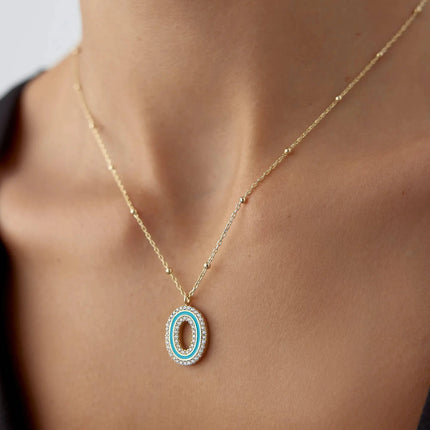 CZ Stone and Enamel Initial Necklace – 18K Gold-Plated Sterling Silver - Dabas Minimalist