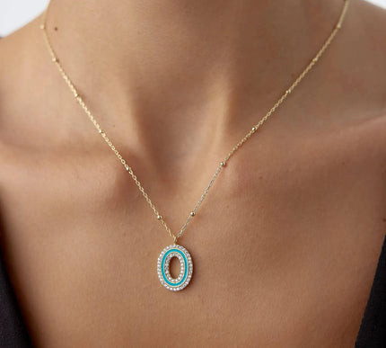CZ Stone and Enamel Initial Necklace – 18K Gold-Plated Sterling Silver - Dabas Minimalist