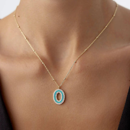CZ Stone and Enamel Initial Necklace – 18K Gold-Plated Sterling Silver - Dabas Minimalist