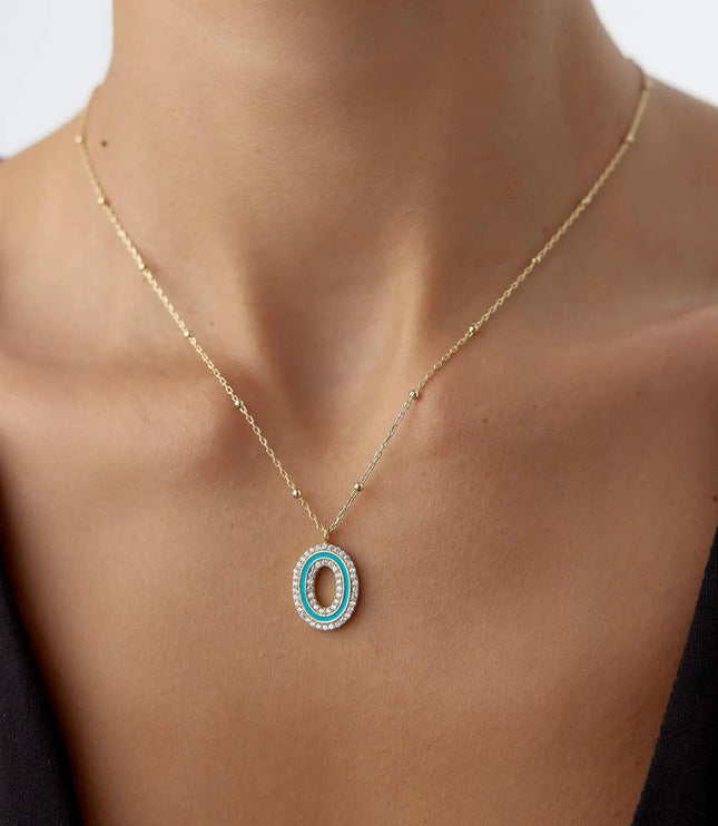 CZ Stone and Enamel Initial Necklace – 18K Gold-Plated Sterling Silver - Dabas Minimalist