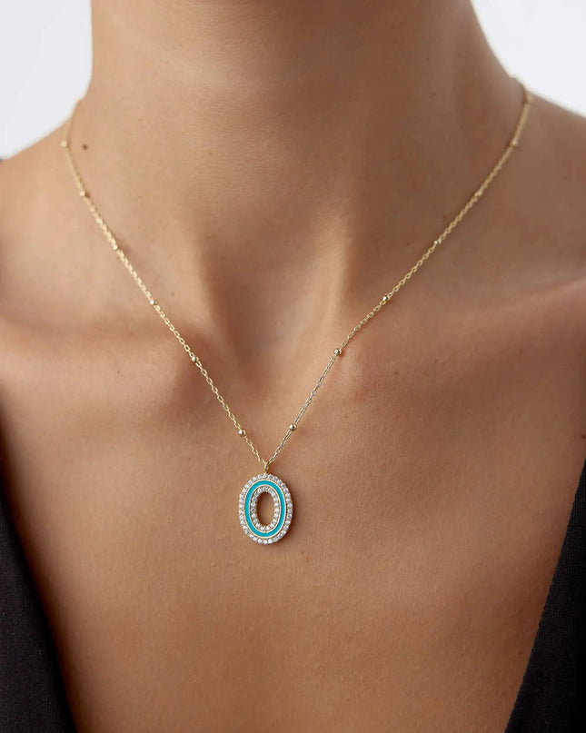 CZ Stone and Enamel Initial Necklace – 18K Gold-Plated Sterling Silver - Dabas Minimalist