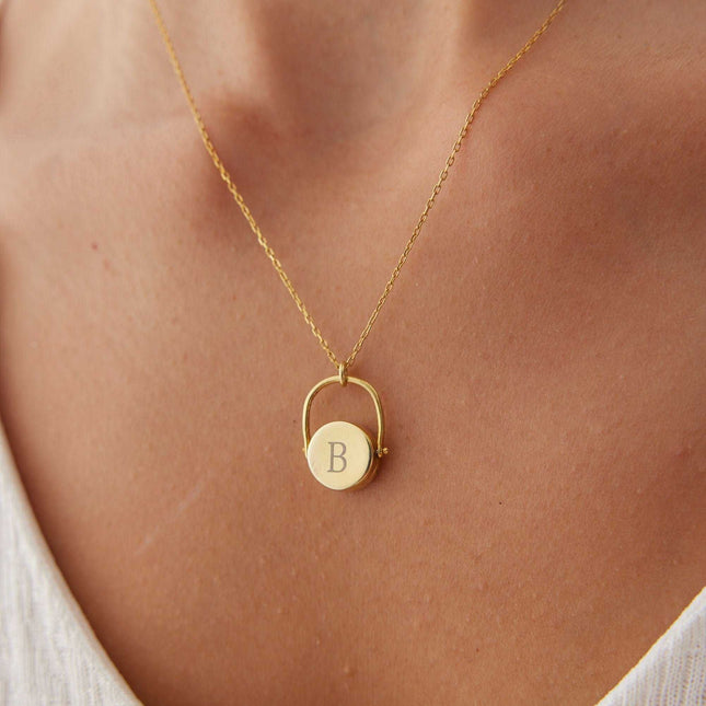 Rotating Letter Spinner Medal Necklace Dabas Minimalist