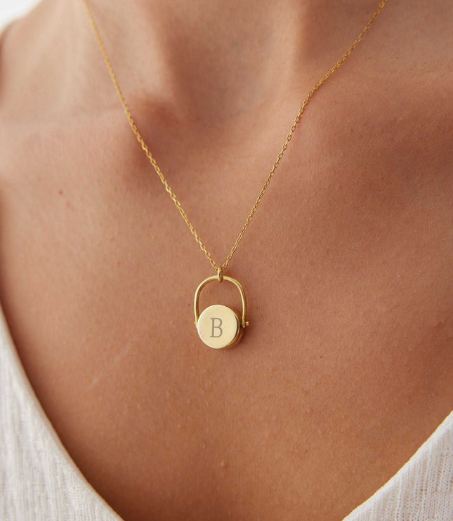 Rotating Letter Spinner Medal Necklace Dabas Minimalist