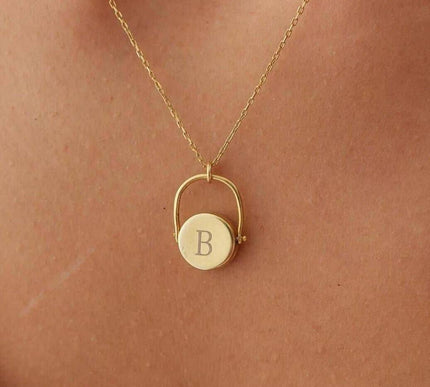 Rotating Letter Spinner Medal Necklace Dabas Minimalist