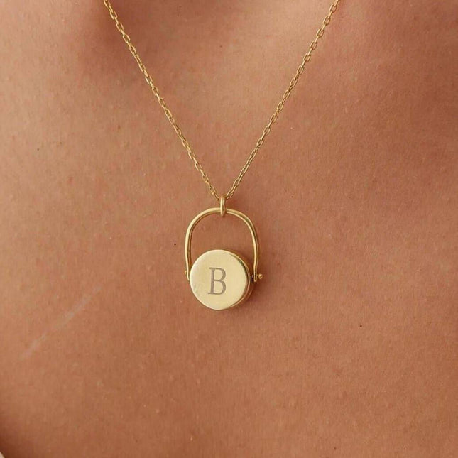 Rotating Letter Spinner Medal Necklace Dabas Minimalist