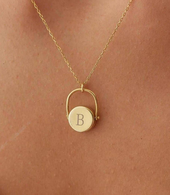 Rotating Letter Spinner Medal Necklace Dabas Minimalist